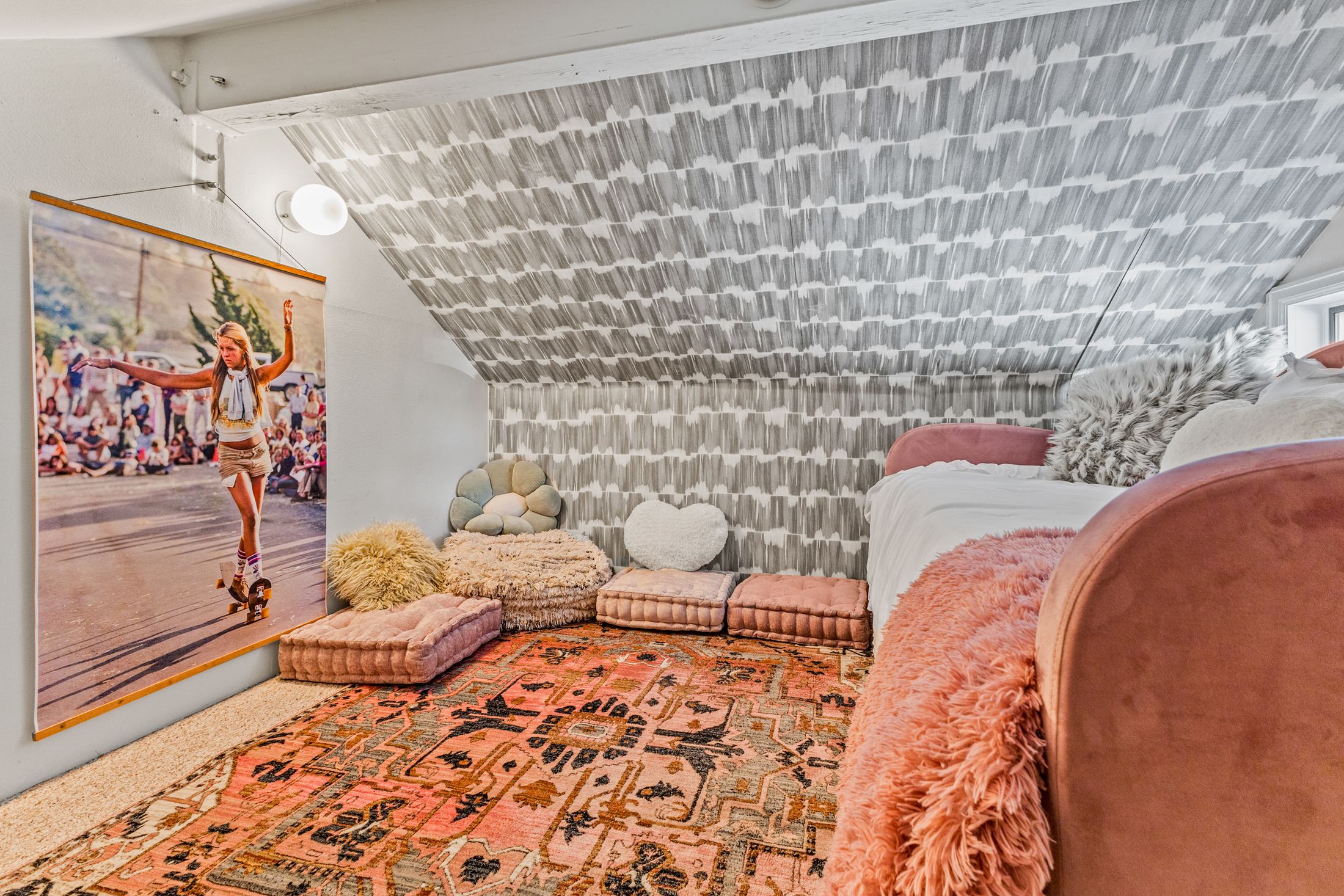 Loft reading nook with vintage photography